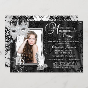 Elegant Masquerade Foto Sweet 16 Kaart