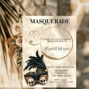 Elegant Masquerade Gold 30th Birthday Kaart