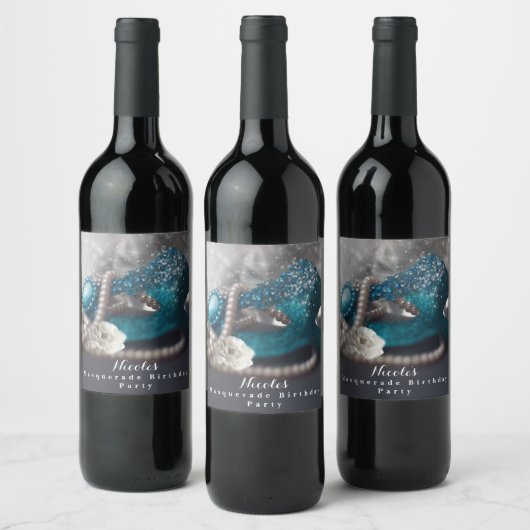 Elegant Masquerade Mask & Parels Party Wijnlabel Wijn Etiket (Flessen)