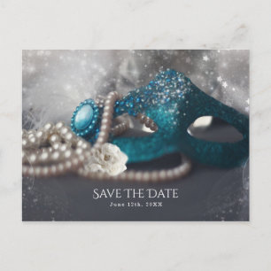 Elegant Masquerade Mask & Pearls Save the Date Aankondigingskaart