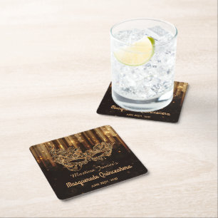 Elegant Masquerade Quinceañera 15e verjaardag Vierkante Kartonnen Onderzetter