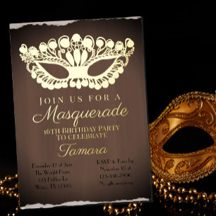 Elegant Masquerade Sixtetiende verjaardag Folie Uitnodiging