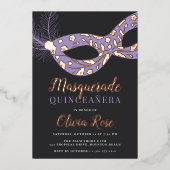 Elegant Masquerade Theme Quinceanera Folie Uitnodiging (Voorkant)