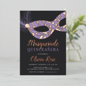 Elegant Masquerade Theme Quinceanera Folie Uitnodiging (Staand Voorkant)