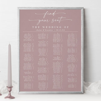 Elegant Mauve Alfabetical Wedding Seding Chart Poster