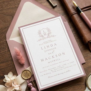 Elegant Mauve & botanische wapenschild monogram br Kaart