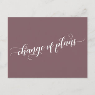 Elegant Mauve Change of Plans Postponed Wedding Briefkaart