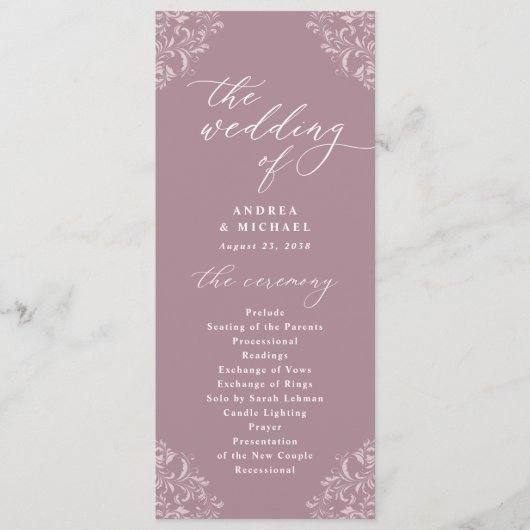 Elegant Mauve  Classic Wedding Programs Programma (Voorkant)