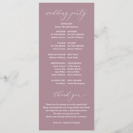 Elegant Mauve  Classic Wedding Programs Programma (Achterkant)