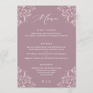 Elégant Mauve Dusty Rose Vintage Menus de mariage
