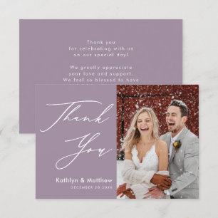 Elegant Mauve Elegant Script Modern Photo Wedding Bedankkaart