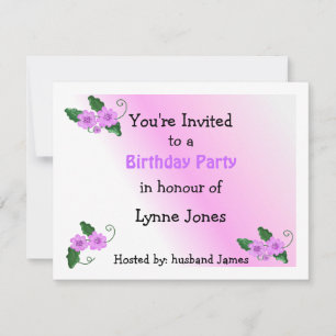 Elégant Mauve Floral Invitation Anniversaire
