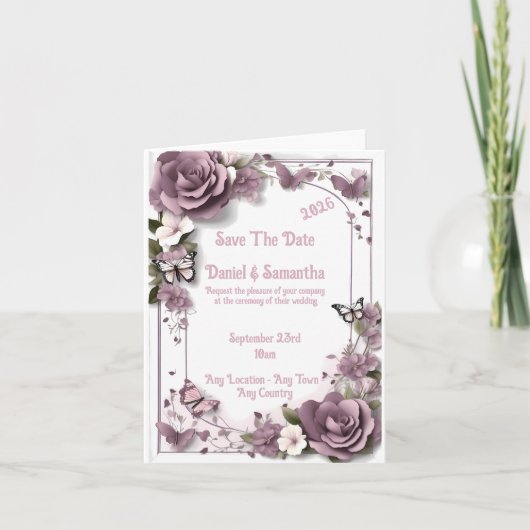 Elégant Mauve Frame Modèle Faire-part de mariage (Devant)
