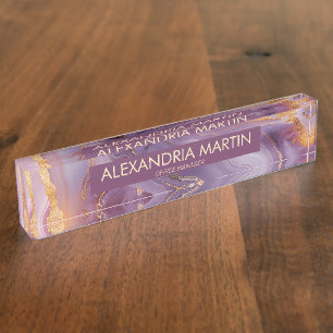 Elegant Mauve Gouden Glitter Bureaublad Naambord