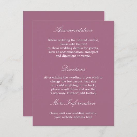Elegant Mauve Mariage - Carte Détails (Devant / Derrière)
