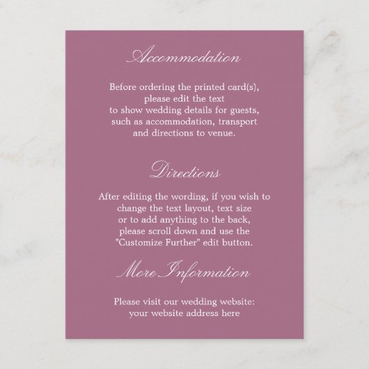 Elegant Mauve Mariage - Carte Détails (Devant)