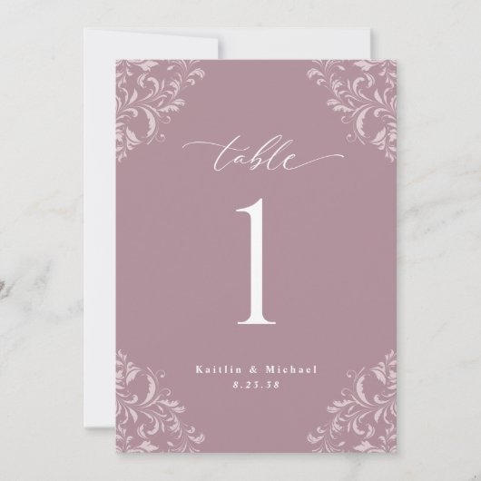 Elégant Mauve Mariage Numéro de table Cartes (Devant)