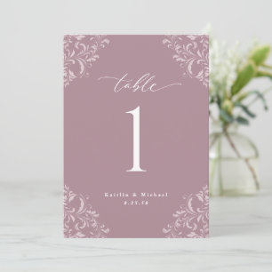 Elégant Mauve Mariage Numéro de table Cartes