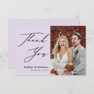 Elegant Mauve Modern Script Photo Wedding Bedankkaart