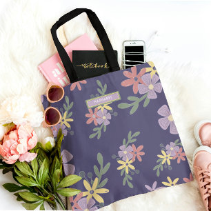 Elegant Mauve Paarse Boho Bloemmotief Draagtas