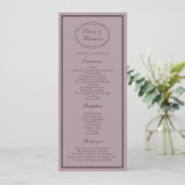 Elegant Mauve Plum Wedding Program Card Kaart (Staand voorkant)