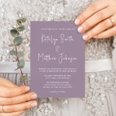 Elegant Mauve QR code in één modern huwelijk Kaart