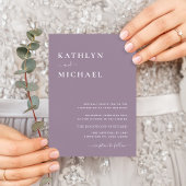 Elegant Mauve QR code in één modern huwelijk Kaart