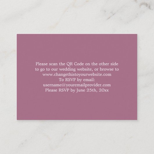 Elegant Mauve QR Code Site Web Carte RSVP (Dos)