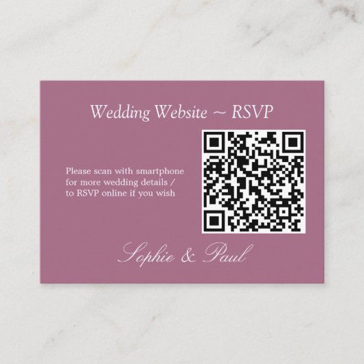 Elegant Mauve QR Code Site Web Carte RSVP (Devant)