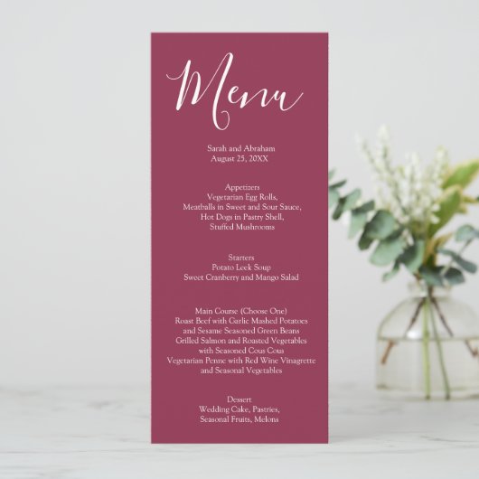 Elegant Mauve Rose et blanc Roses Mariage Menu (Debout devant)