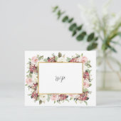 Elégant Mauve Rose Florals Gold Frame Mariage RSVP (Debout devant)