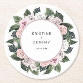 Elegant Mauve Roze Rose Bloemen Waterverf Bruiloft Ronde Kartonnen Onderzetter (Voorkant)