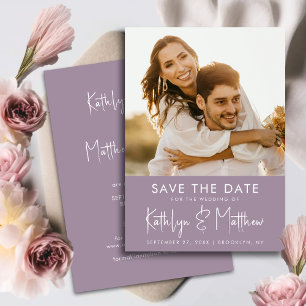 Elegant Mauve Script Modern Photo Wedding Save The Date