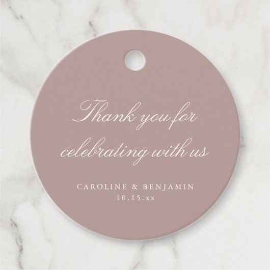 Elegant Mauve Script Wedding Custom Thank You Bedankjes Labels (Voorkant)
