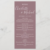 Elégant Mauve Signature Script Menu Mariage (Devant)