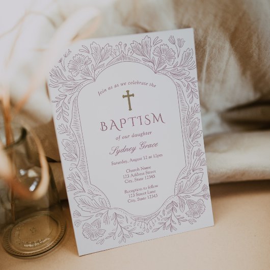 Elegant Mauve Traditional Baptism Invitation