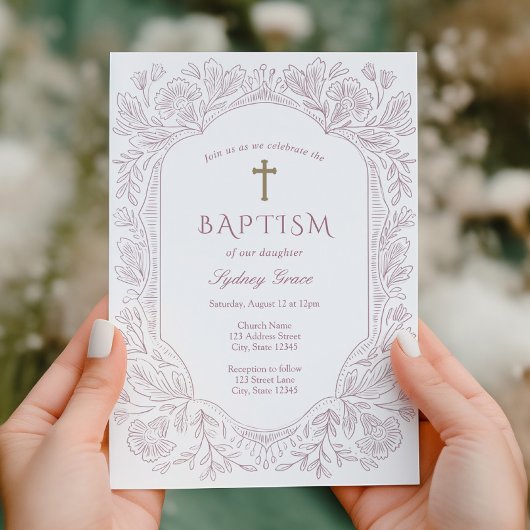 Elegant Mauve Traditional Baptism Invitation Kaart