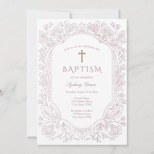 Elegant Mauve Traditional Baptism Invitation Kaart (Voorkant)