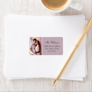 Elegant Mauve Trouwfoto Retouradres Etiket