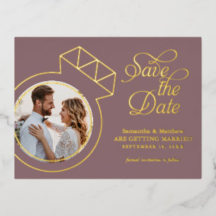Elegant Mauve Wedding Save the Date Photo Folie Uitnodiging Briefkaart