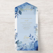 Elegant Maximalist Blue Floral Wedding All In One Uitnodiging (Binnenkant)