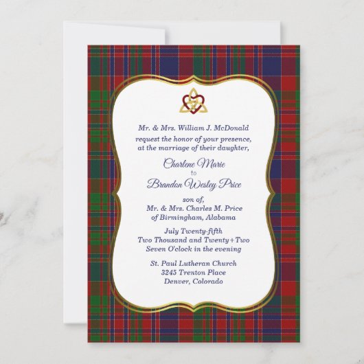 Elegant McDonald Tartan Pset Wedding Invitation Kaart (Voorkant)