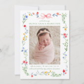 Elegant Meadow Blooms Pink Bow Foto Aankondiging (Voorkant)