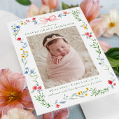 Elegant Meadow Blooms Pink Bow Foto Aankondiging