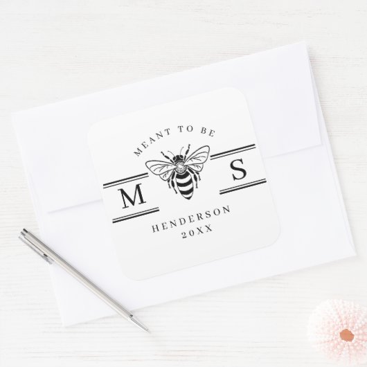 Elegant “Meant to Be” Wedding Names Design Vierkante Sticker (Envelop)