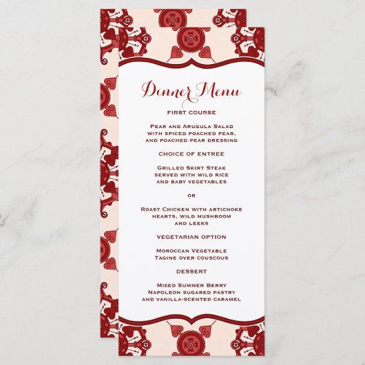 Elégant Médaillon Rouge Motif Menu Slim Dinner Men (Devant / Derrière)