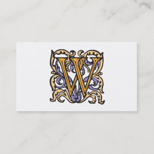 Elegant Medieval Letter W Antiek Monogram Visitekaartje