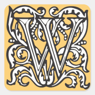 Elegant Medieval Letter W Monogram Vierkante Sticker