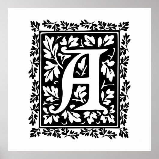 Elegant medieval verlicht manuscript letter A Poster (Voorkant)