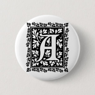 Elegant medieval verlicht manuscript letter A Ronde Button 5,7 Cm